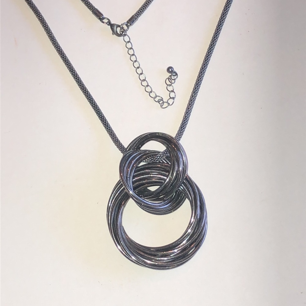 Dark Metal Black Multi-Ring Pendant Boho Necklace